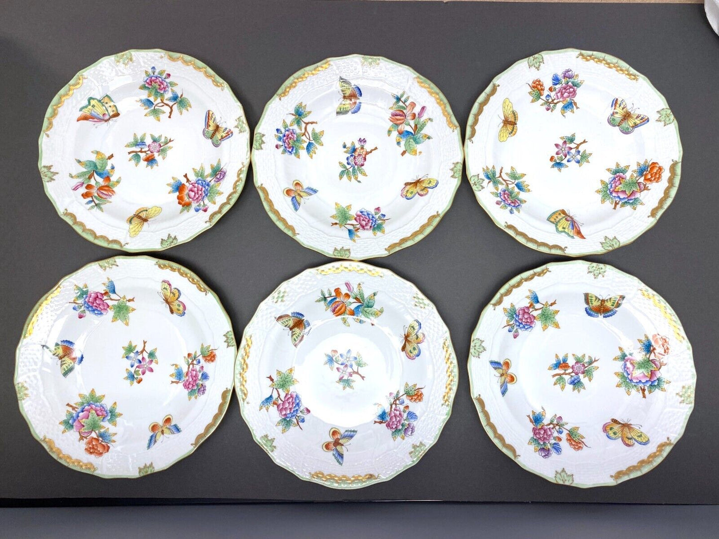 Herend Hungary "Queen Victoria" butter and bread plates 1516 VBO, 7'', set 12, Fabulous