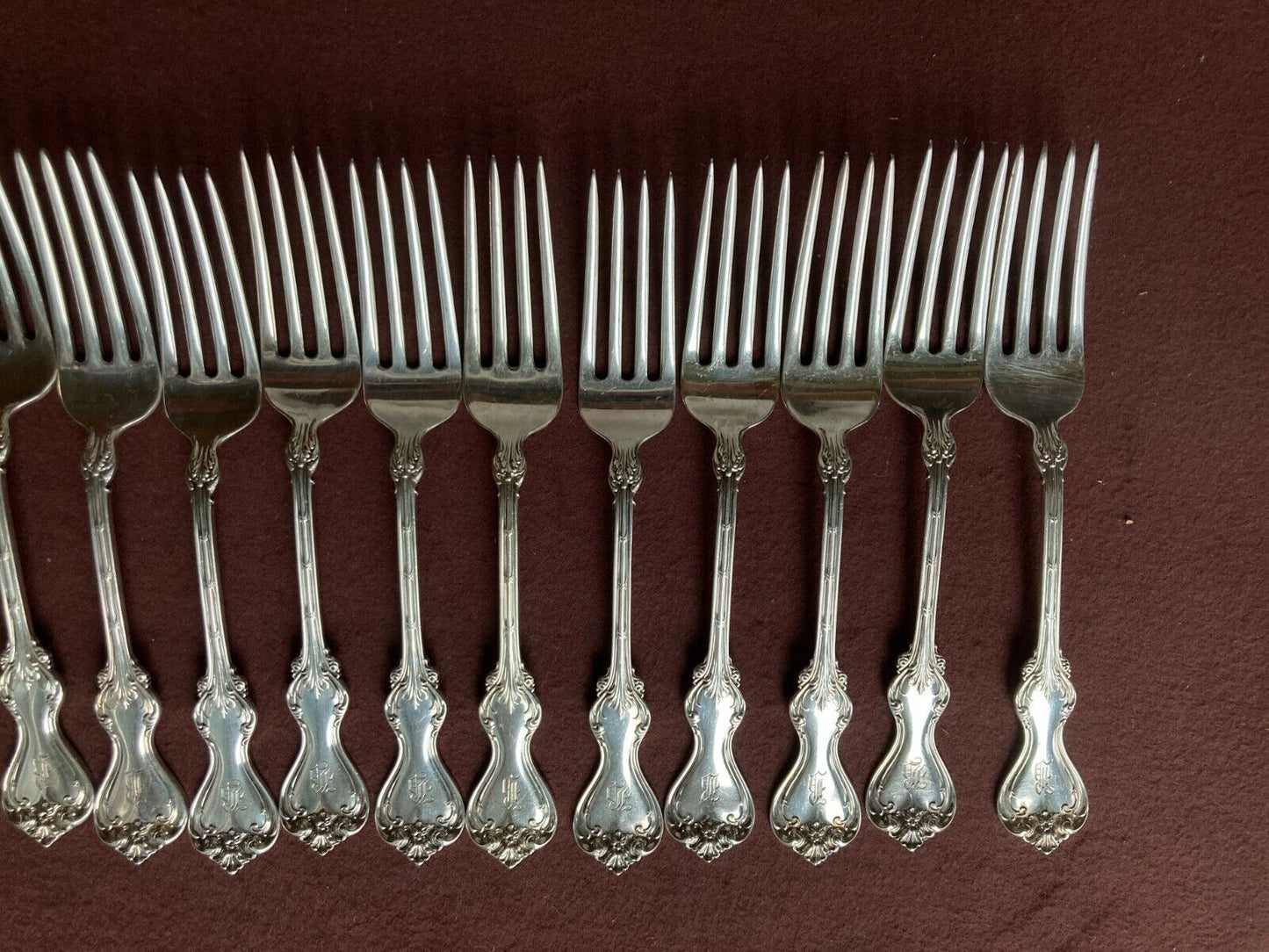 Set 14x Whiting "DUKE OF YORK'' sterling silver dinner forks, 7 3/4'' L, Y1900