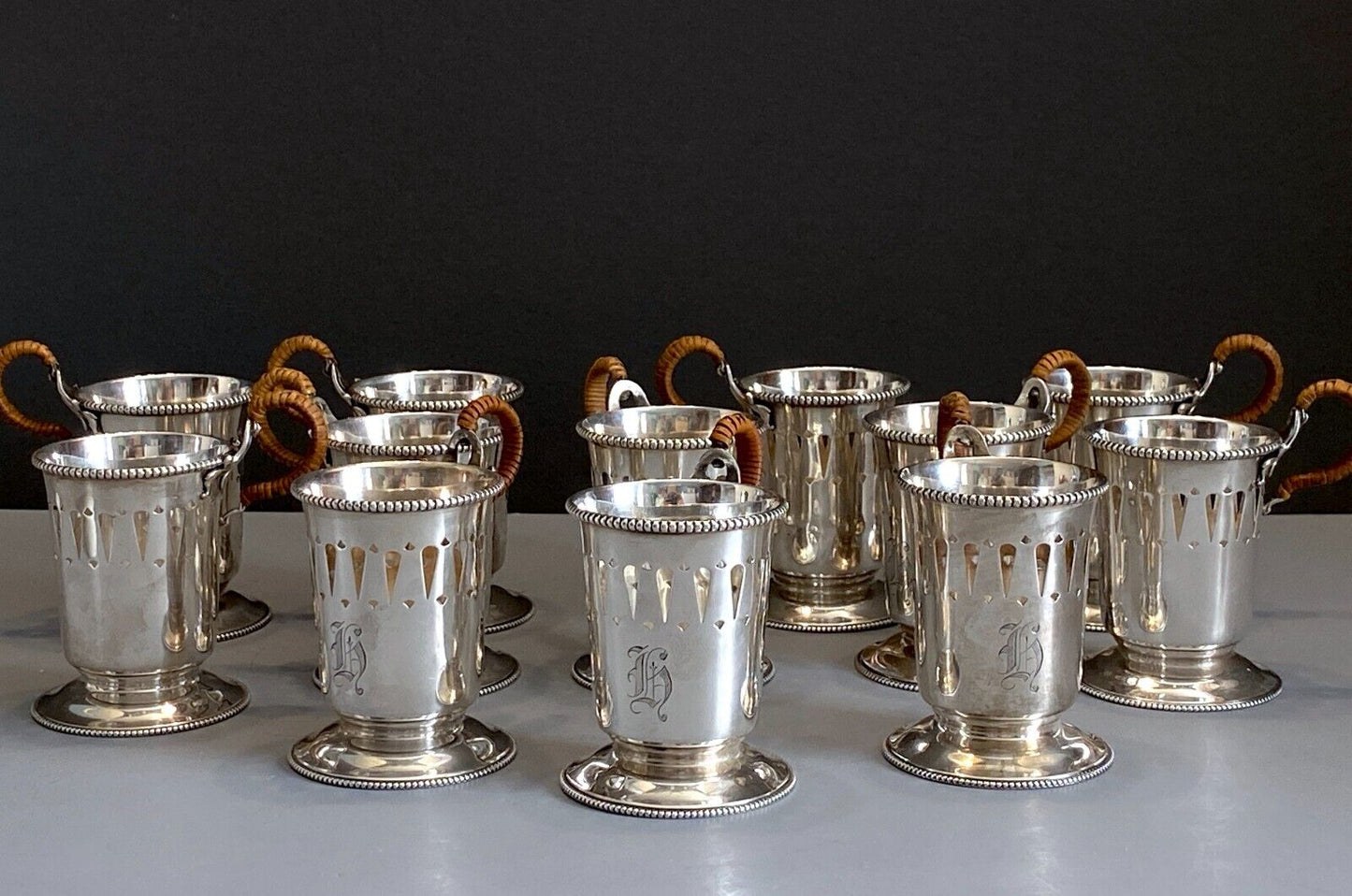 Tiffany Co. Sterling silver coffee pot,12 x Mauser Mfg. Co sterling cup holders