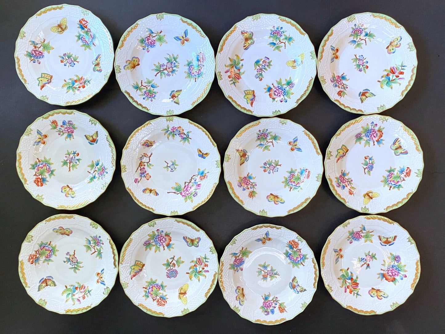 Herend Hungary "Queen Victoria" butter and bread plates 1516 VBO, 7'', set 12, Fabulous