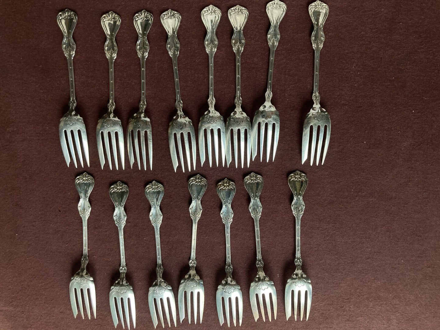 Set 15x Whiting "DUKE OF YORK'' sterling silver salad forks, 6 1/8'', Y1900