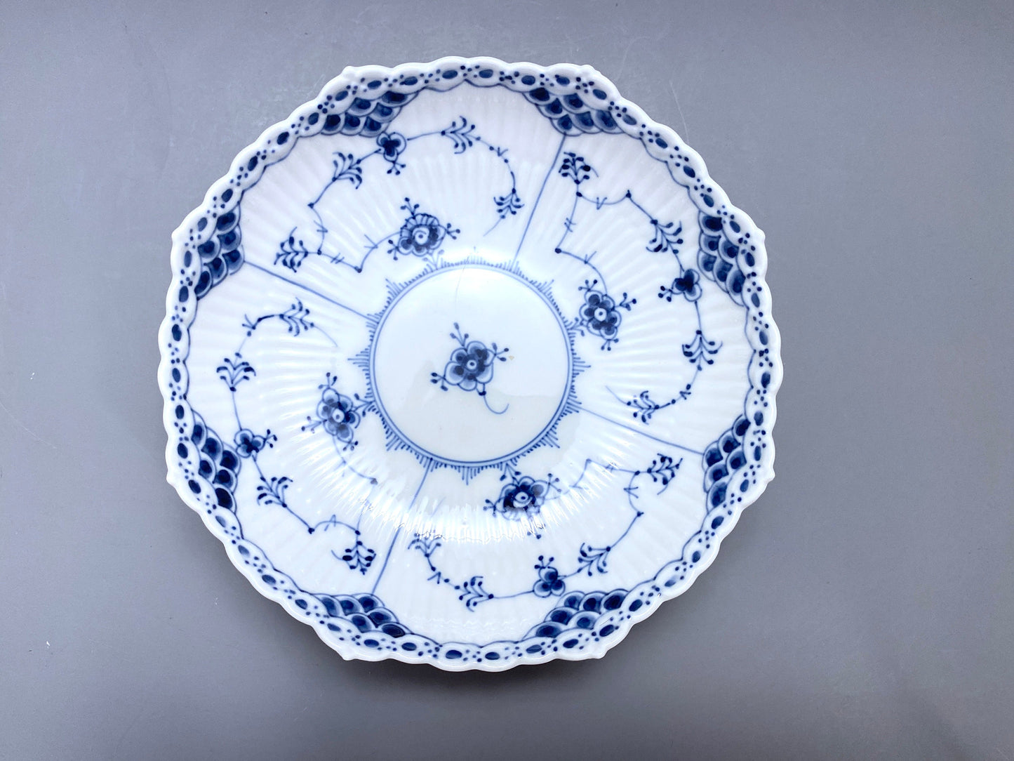 Royal Copenhagen Blue Fluted Full Lace Footed Compote bowl, No.511, 1st quality! graceful