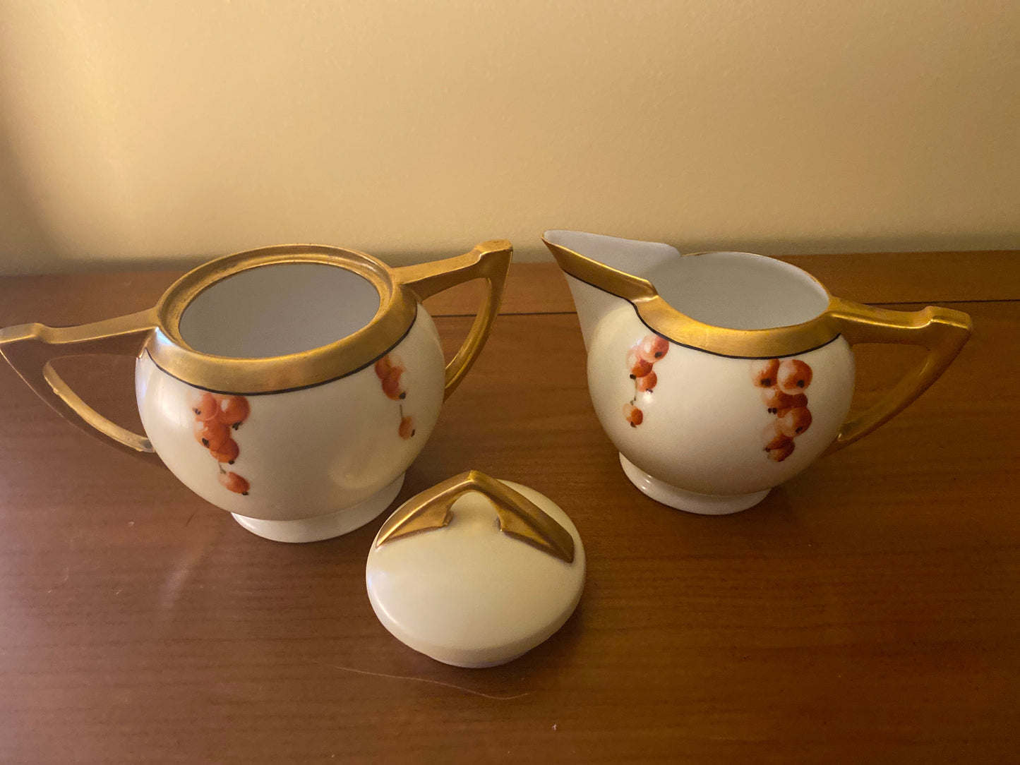 Art Deco Germany Caines Studio "Favorite Bavaria" covered sugur bowl and creamer. C. 1920-30