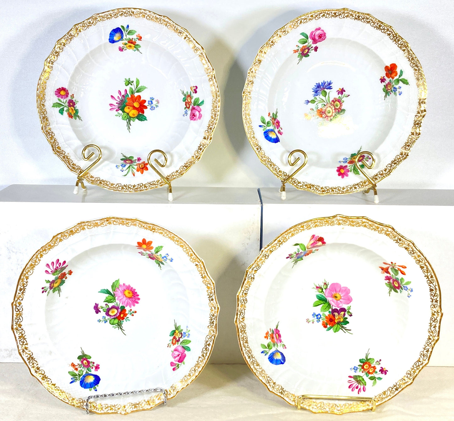 Antique KPM Berlin Rococo style bowls, flower painting and ornamental gilding, ca.1830-1845, made in German, rare!