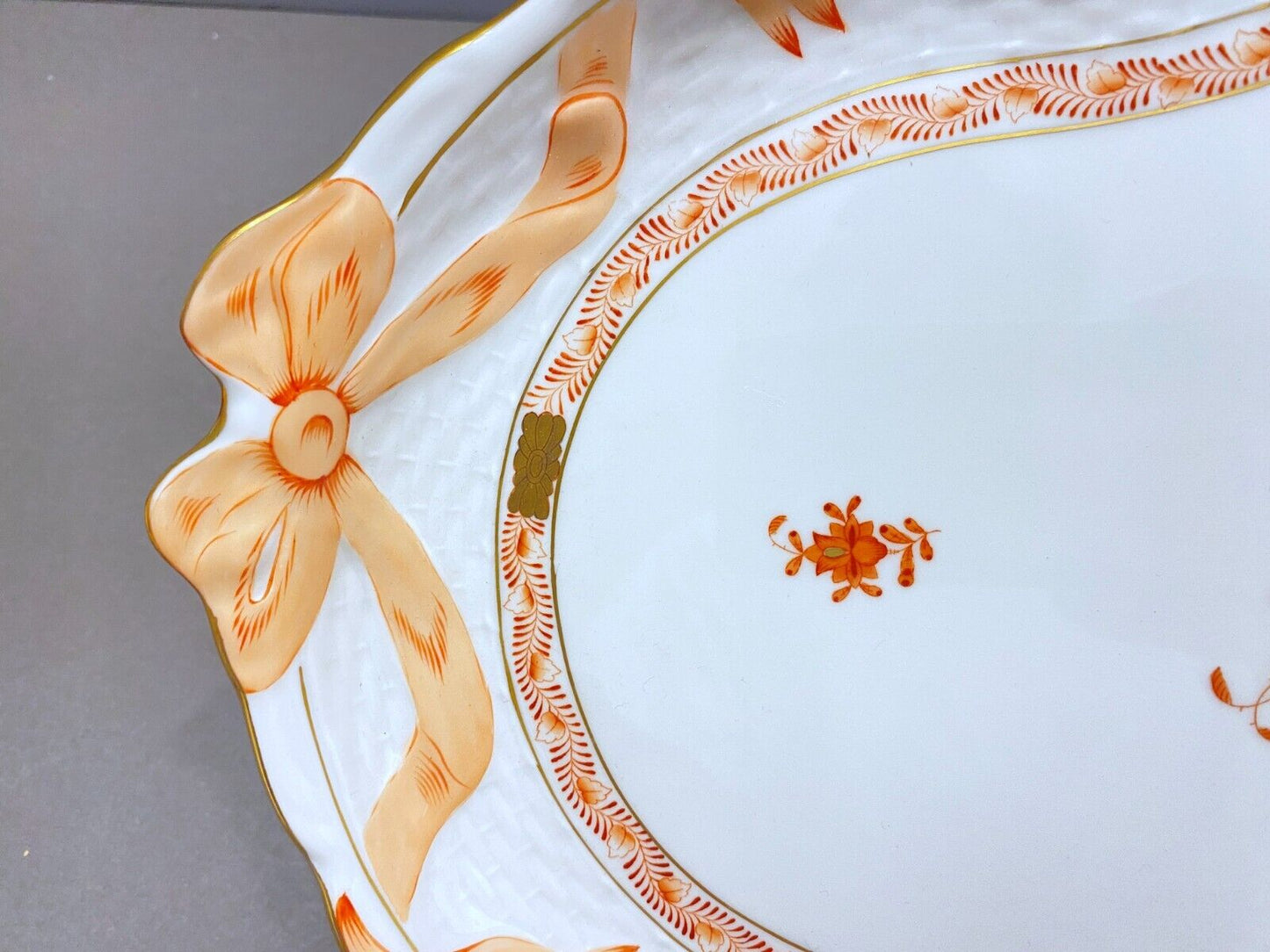 Herend "Chinese Bouquet"Rust Large Oval Ribbon Platter/Tray 16'' x 11" (400/AOG)