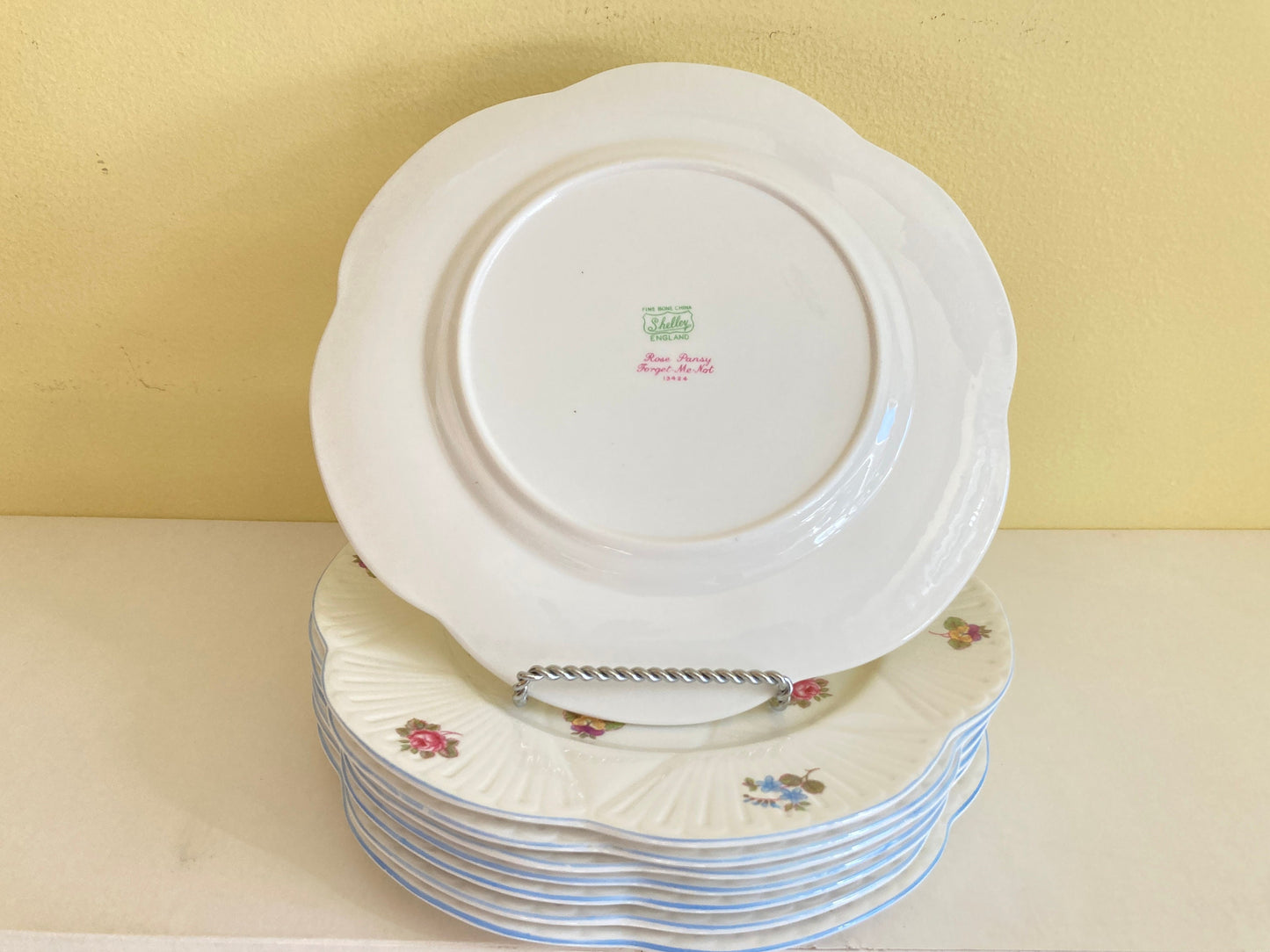 Set of 8 Shelley porcelain " Rose Pansy,Forget-Me -Not " salad plates, 8 3/4'',exquisite!