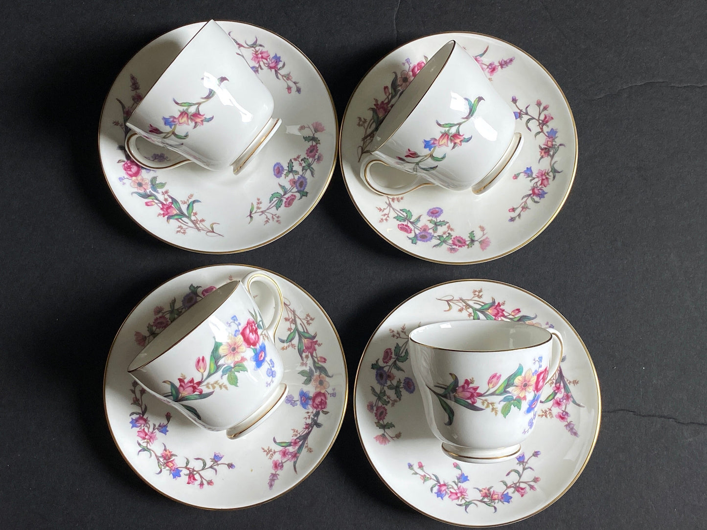 4 sets of Wedgwood "Devon Spray " bone china demitasse cup and saucer set, MINT