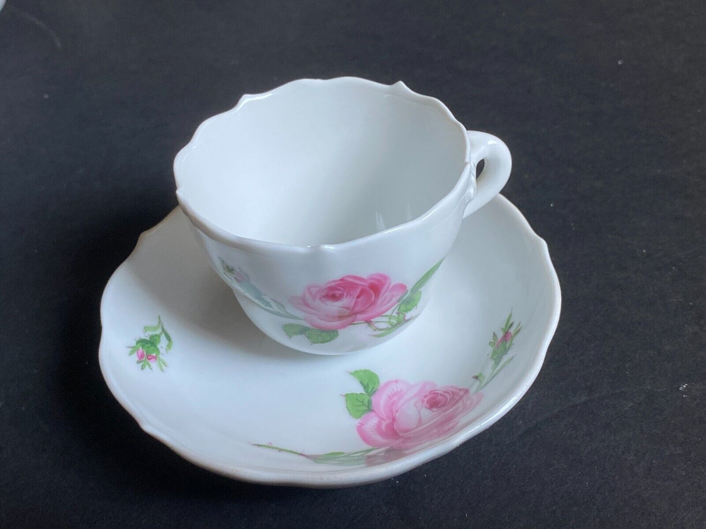 MEISSEN PINK ROSE small Coffee set, coffee cups, sugar bowl,creamer, 1st quality