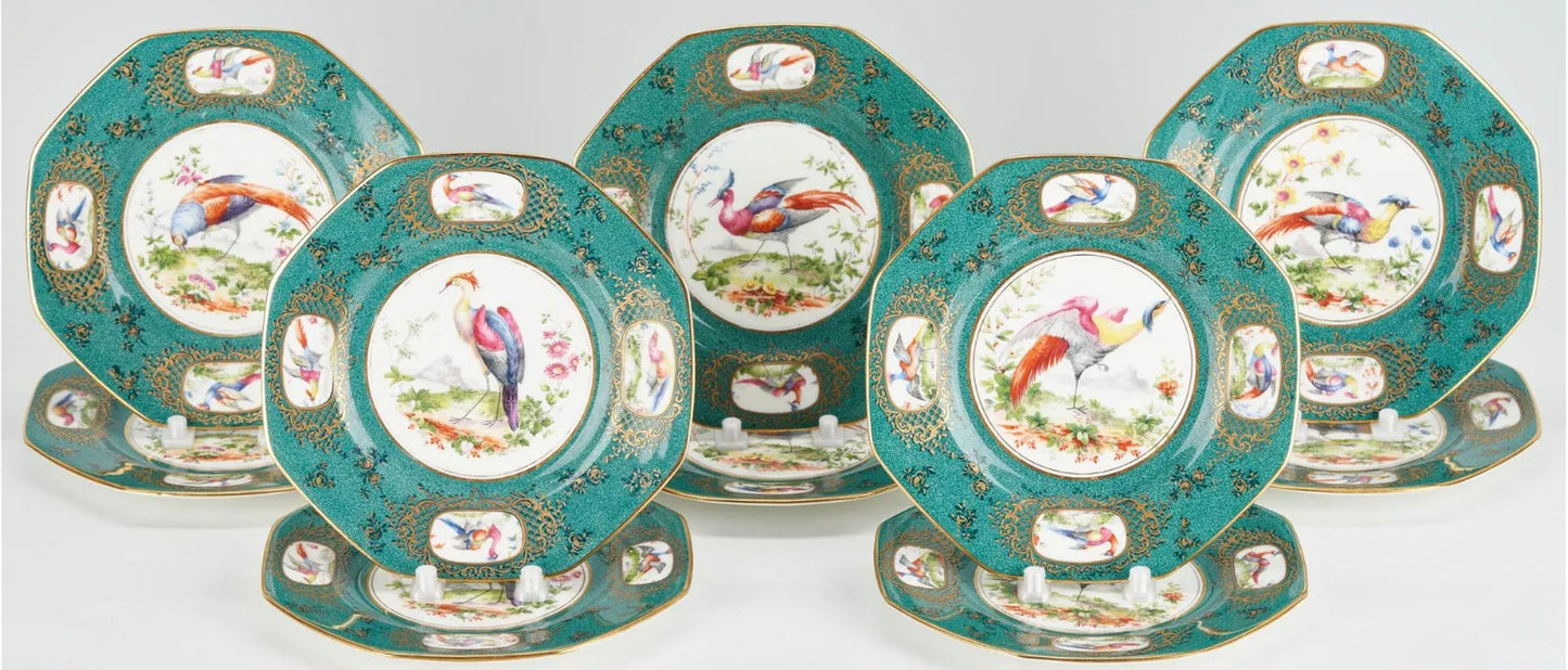 Set of 10 Tiffany & Co. by Royal Doulton bone china Exotic Birds motif cabinet plates, superb!