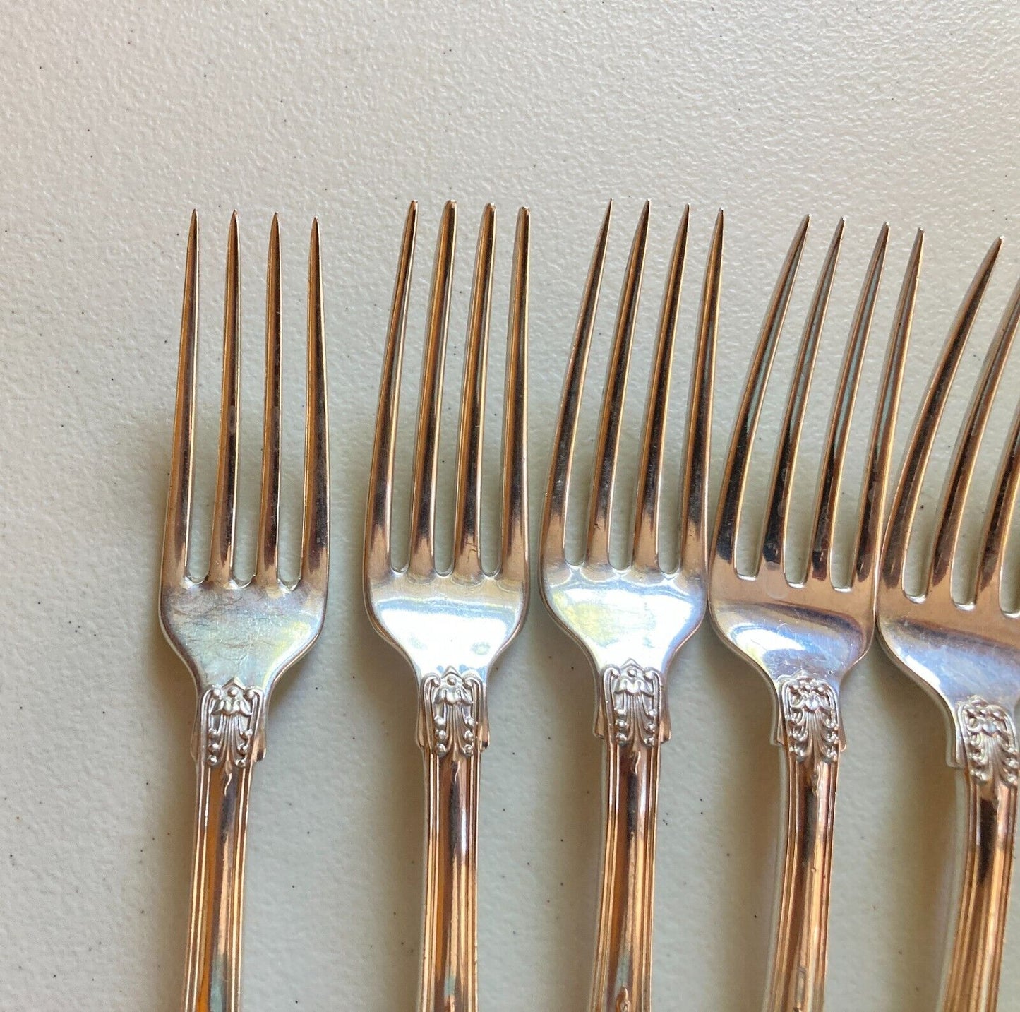 Set 7 Tiffany English King Sterling Silver luncheon Forks 6 7/8 Inches, no mono