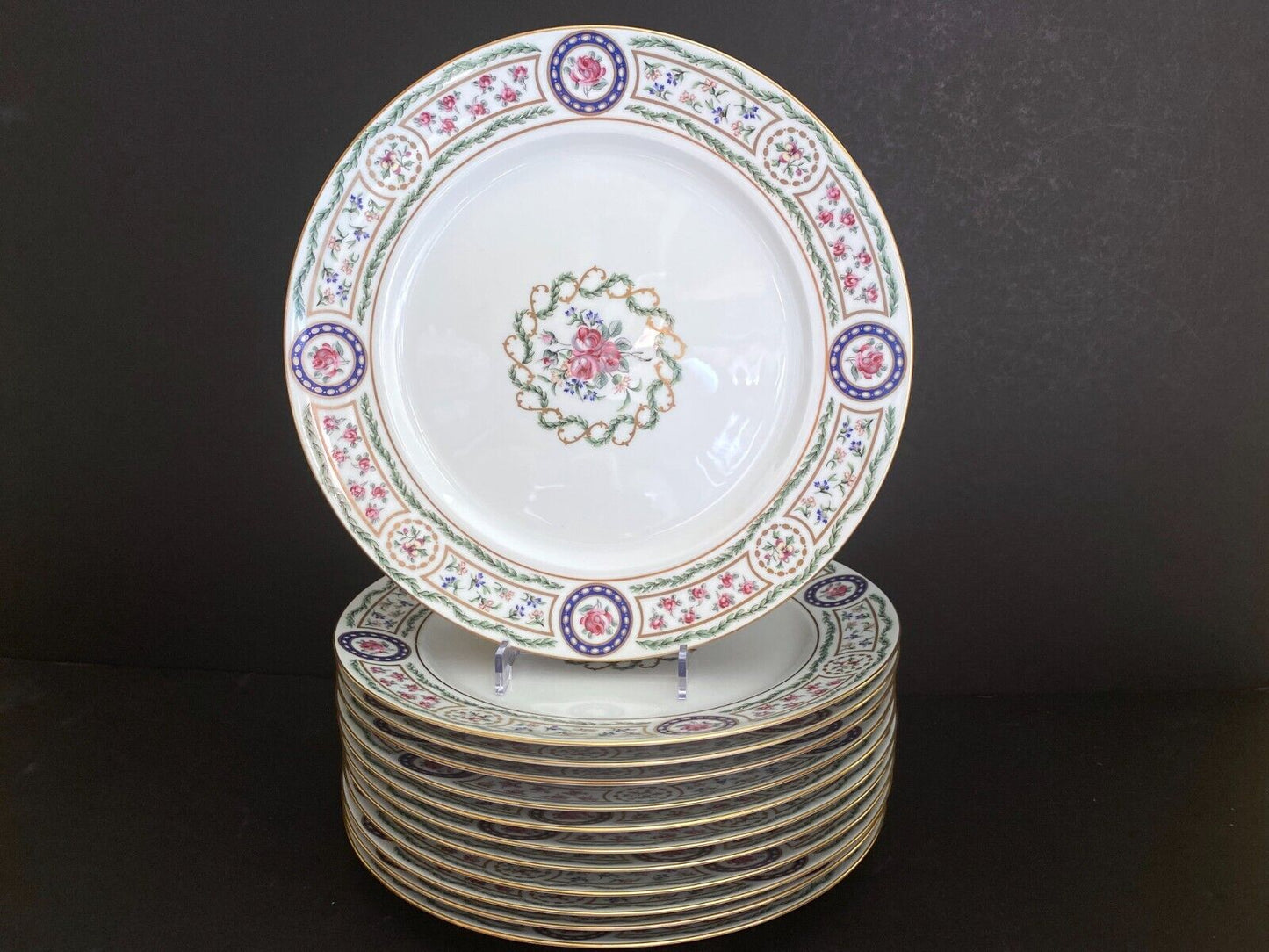 Large Haviland Limoges Louveciennes dinner plates, set 12 , 12 3/8'' Dia, Mint!