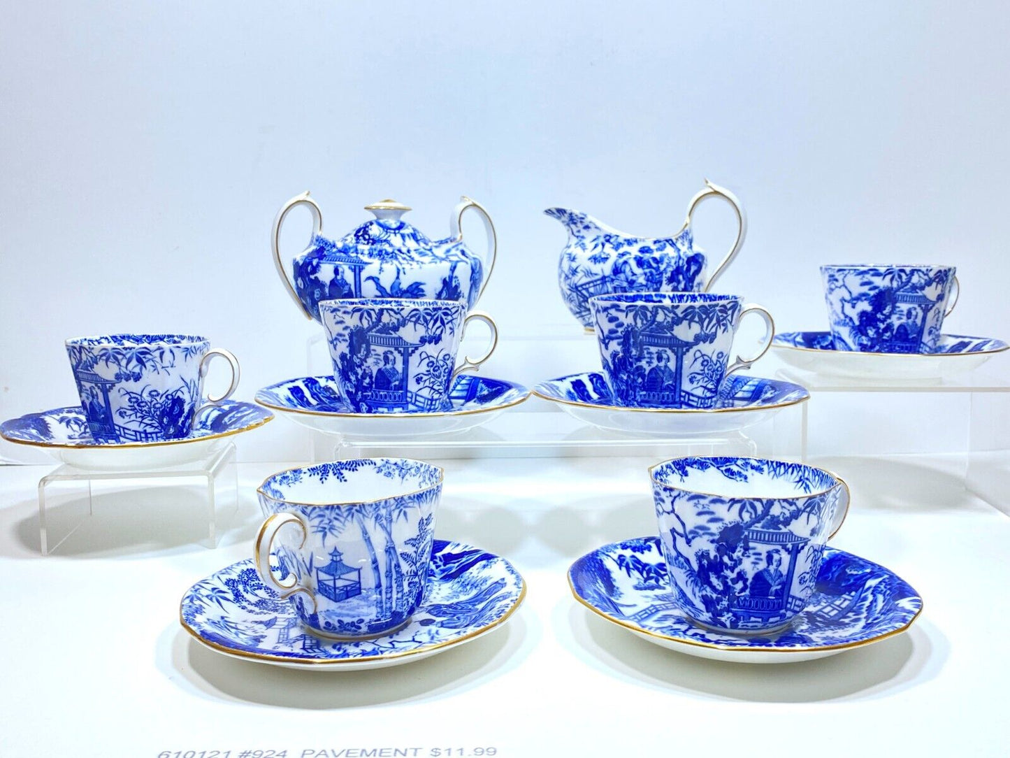 Royal Crown Derby "Mikado" bone china coffee set w/plates, blue and white, 20pcs