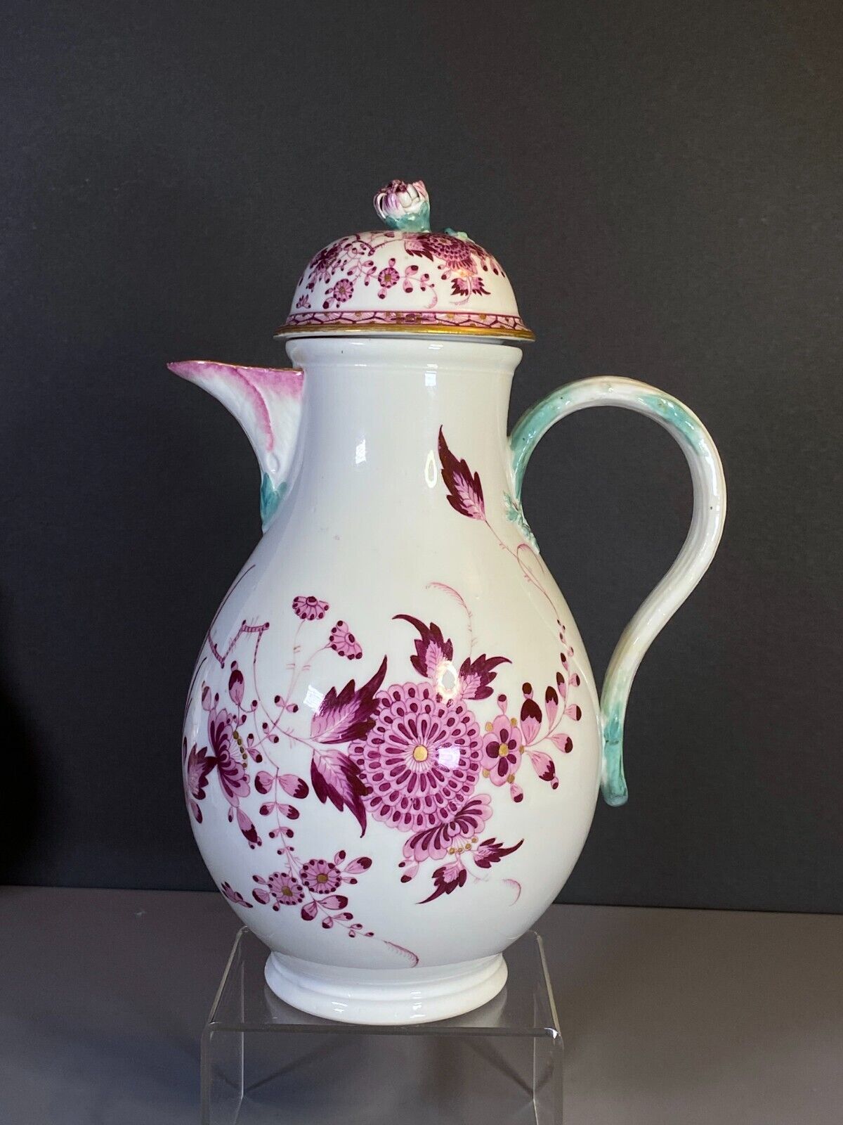 ca.1775 Meissen handpainted purple floral coffee/ tea set, turquoise handle,rare