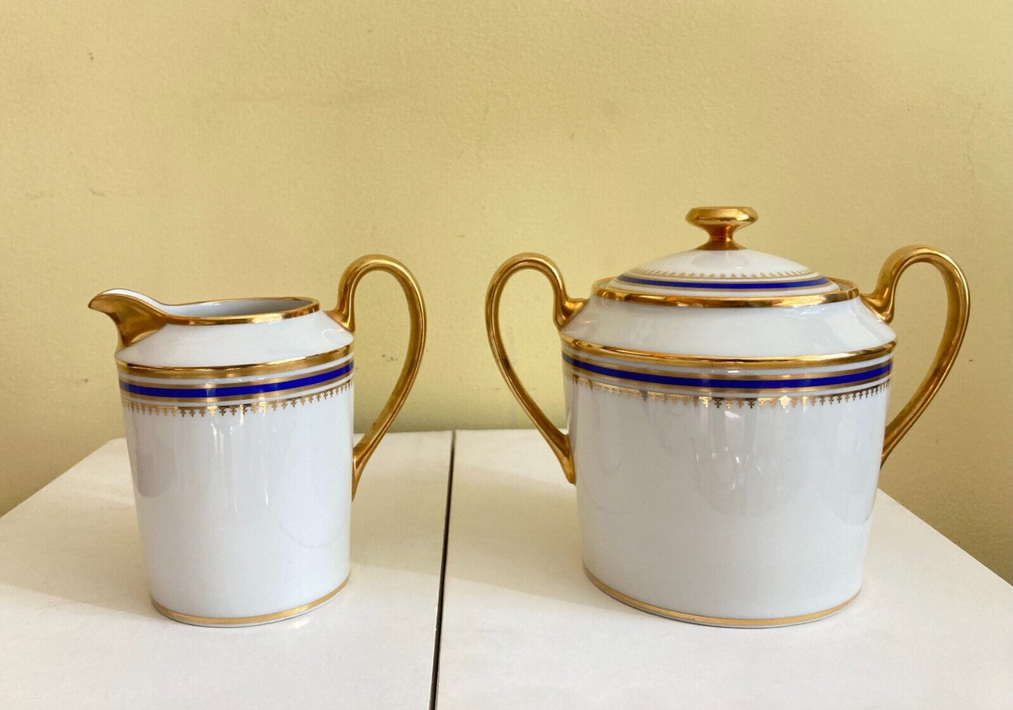 Limoges Paul Pastaud Studios tea/coffee service, cobalt blue, gold accent,3 pcs