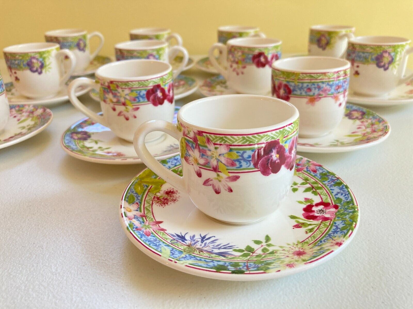 2 sets of Gien France Millefleurs espresso /demitasse coffee cup w/ saucer set