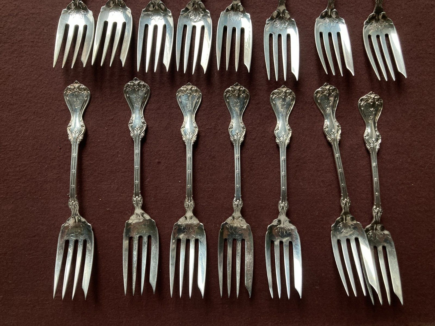 Set 15x Whiting "DUKE OF YORK'' sterling silver salad forks, 6 1/8'', Y1900