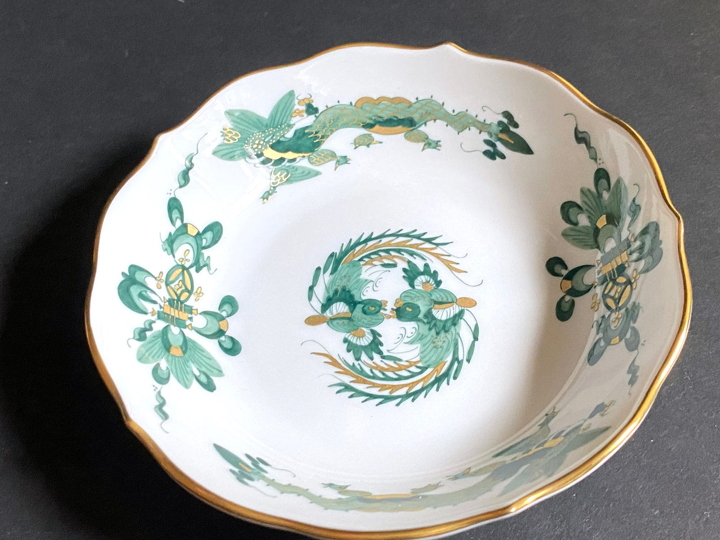 Meissen Reicher Court dragon (Green) & Phoenix birds small /demitasse coffee /tea cups, gold rim, 1st quality, exquisite