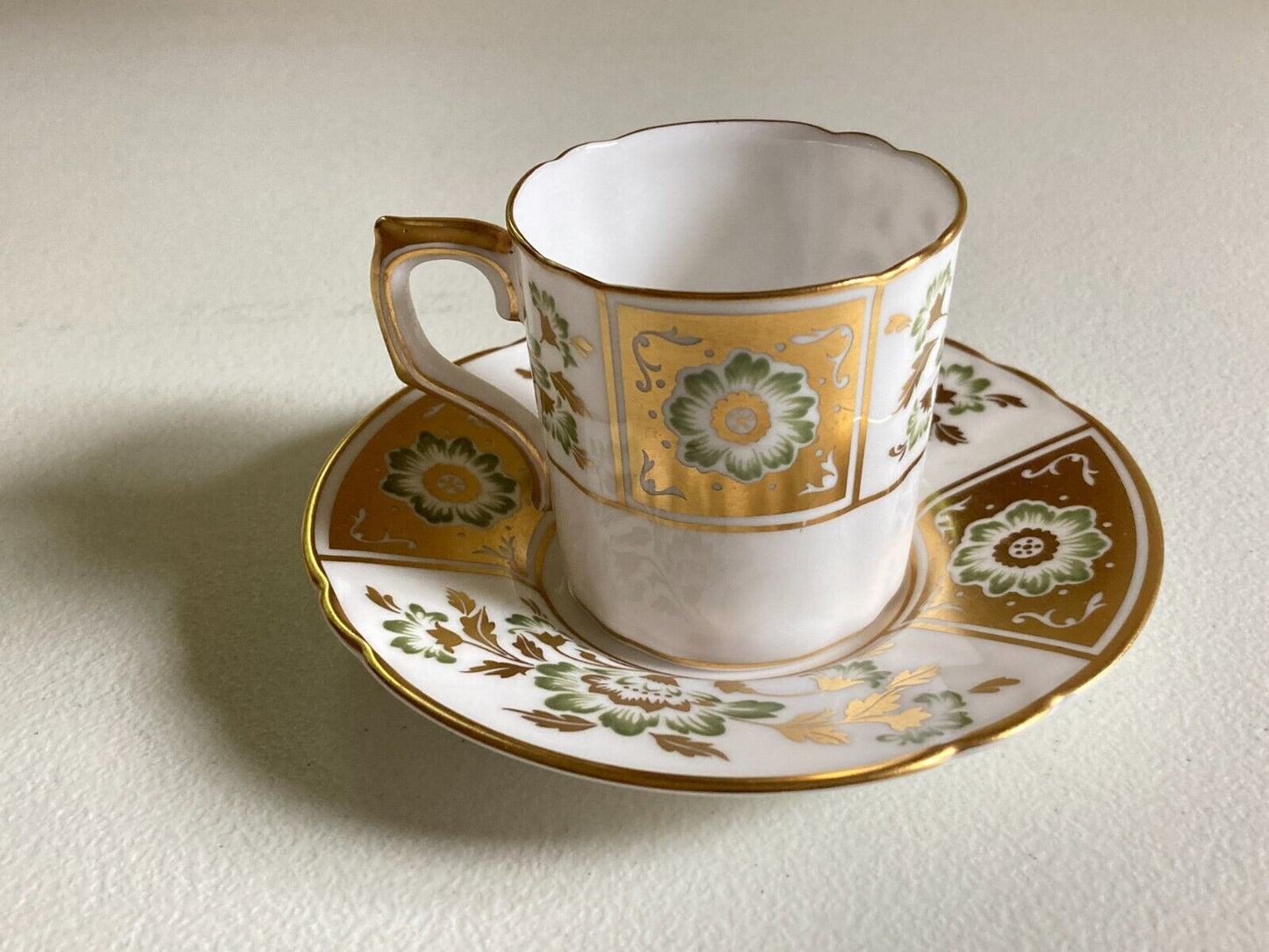 Royal Crown Derby "Derby Panel " green demitasse /espresso cups and saucer,Y1976