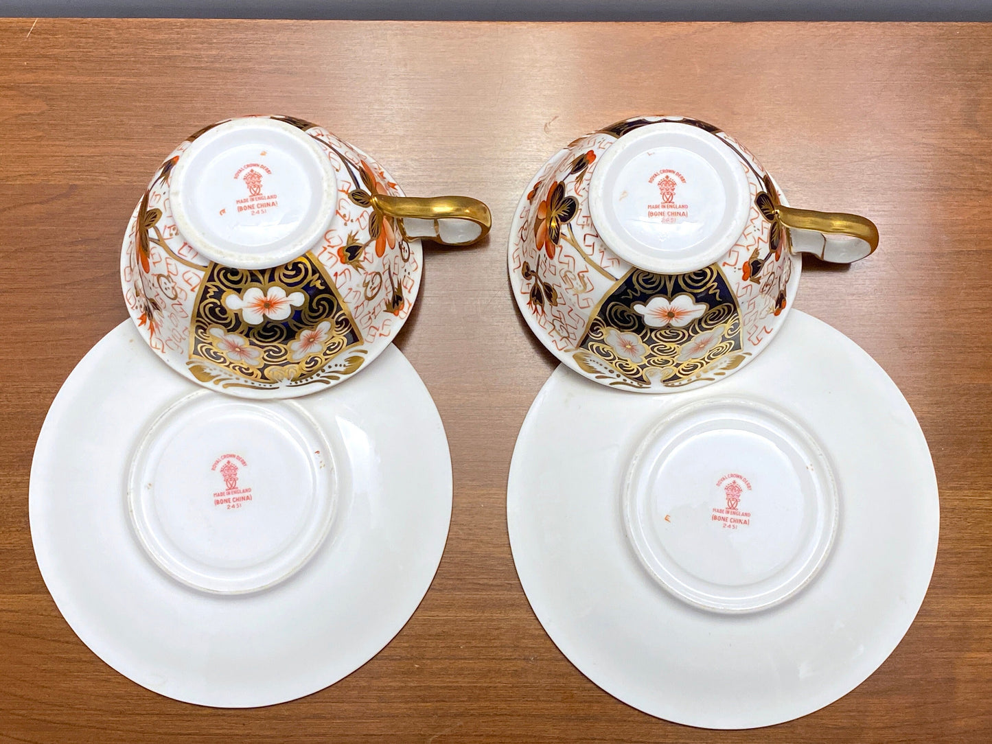 Royal Crown Derby "traditional Imari"(2451) large teacup and saucers, set of 2 (4pcs). Mint condition