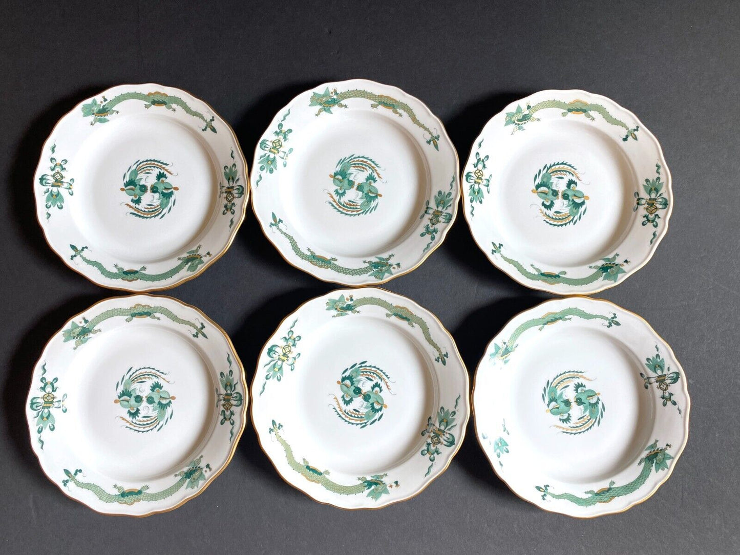 Lot of 7 Meissen Reicher Court dragon (Green) butter&bread plates, 5.5'', NICE