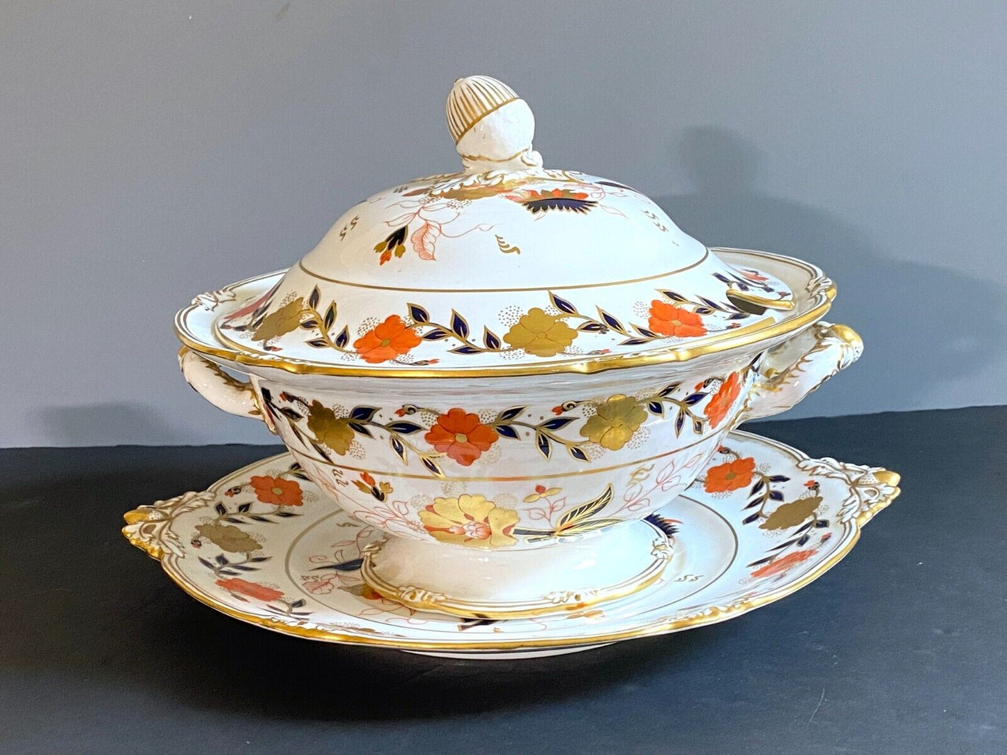 Large Royal Crown Derby Asian Rose Soup Tureen & Under Platter,14 3/8”, stunning