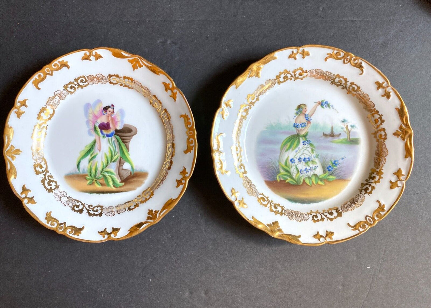 Ca.1847 Carl Tielsch 12 "Monthly Lady" Porcelain Plates, Gold Accent, VERY RARE!